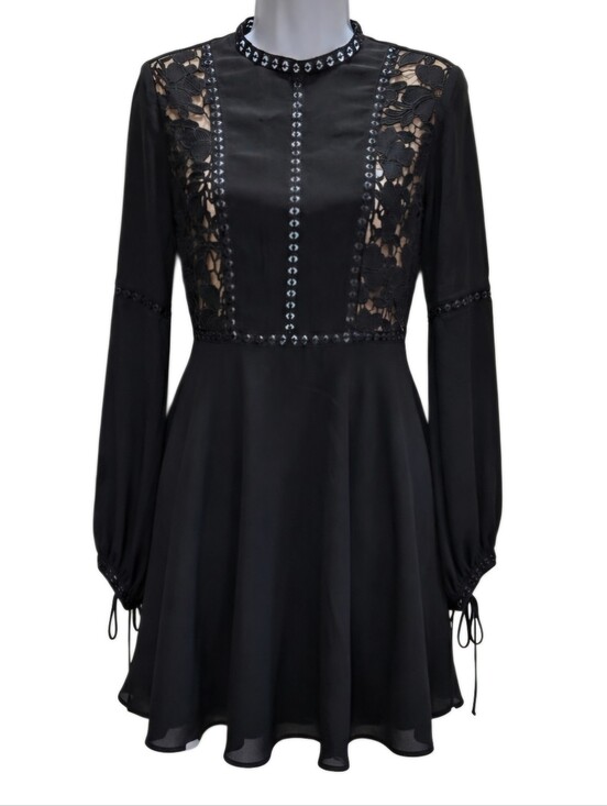 Forever 21 Dresses & Skirts - 0187 Forever 21 Black Lace Mini Dress Medium Gothic Romantic Long Sleeve Cutout